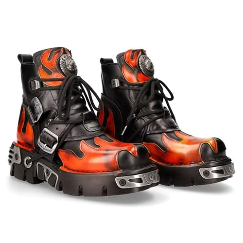 Bottes de moto punk rock à lacets mi-mollet en cuir véritable