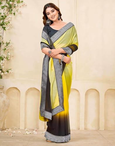 Image of SIRIL Women's Georgette Foil Printed Saree with Unstitched Blouse Piece
