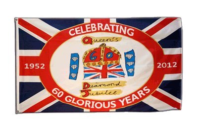  Bandiera/Bandiera Gran Bretagna Diamond Jubilee of Queen Elizabeth II ° Kron anniversario + GRATIS Sticker, bandiera fritze®, Hissflagge 90 x 150 cm