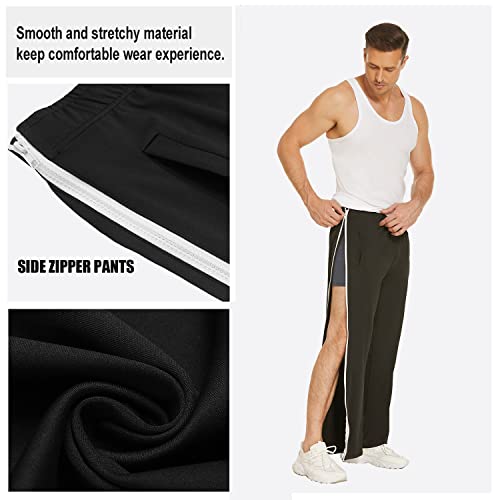 Deyeek Mens Tear Away Basketball Pants 2 Side Zippers Snap Off Full Open Down Sweatpants Leg Post Surgery Pant with Pockets4