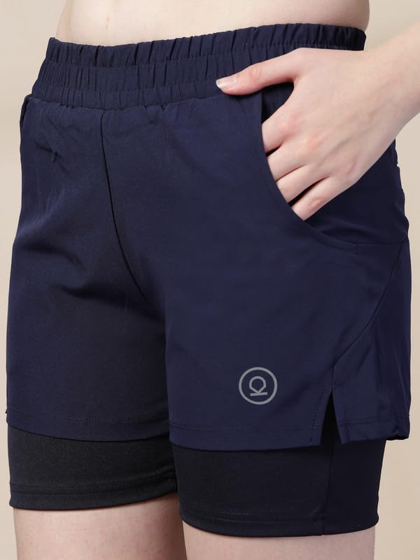 Image of CHKOKKO Gym Shorts for Women Workout Sports Running Quick Dry Fit Double Layer Inner Compression with Pockets Breathable Lightweight Wear Navy 5XL