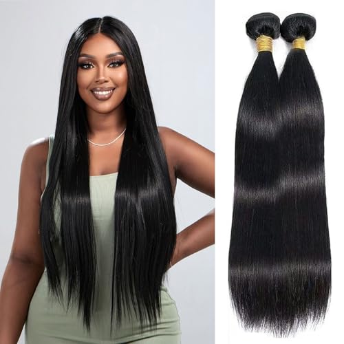 Brazilian Straight Hair Bundles Human Hair Texture Protein Filament 30 30 Inch Long Straight Bundle Sew In Weave 2 Bundles 100% Real Soft Hair Extensions Natural Black