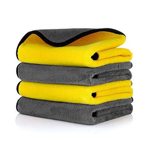 FANCYTIMES Microfiber Cars Drying Towels, Absorbent Cleaning Cloths - Lint Free/Soft/Unfade/Foldable, 17.7x15in Professional for Car/Windows/Screen (4 Packs)