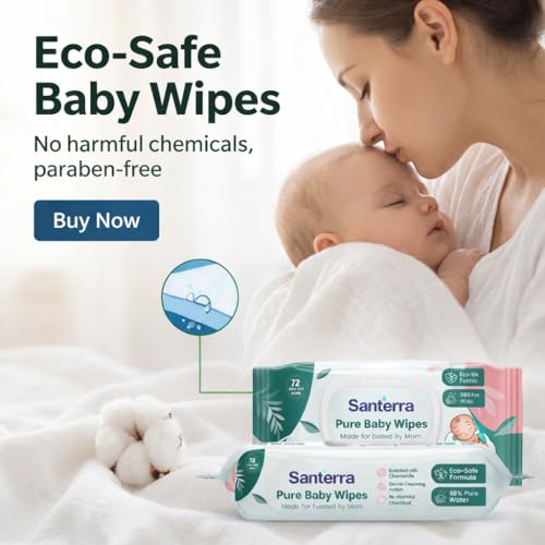Image of Pure Baby Wipes Pack of 4 (288 Wipes) | Eco Safe formula, Extra Moisturiser, Tested by Mother's | Wipes with Chamomile, Aloe Vera & Vitamin-E |Dermatologically Tested with Alcohol-Free, Paraben-FreePure | Baby Wipes for Newborns & Infants