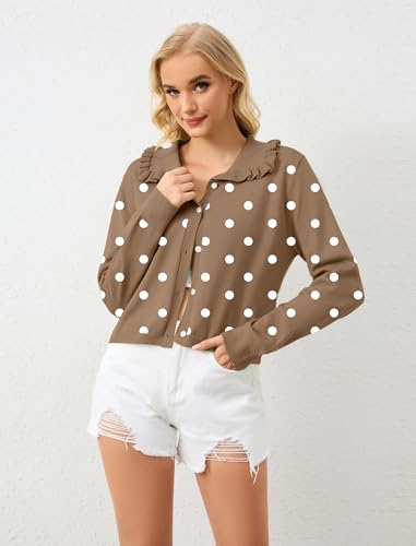 Image of Ythomm Womens Ruffle Collar Cropped Cardigans Button Down Open Front Long Sleeve Knit Sweater Jackets Casual Solid Fall Tops