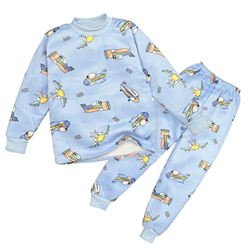 Image of Bold N Elegant Cute Winter Warm Fleece Kid's Cartoon Sweatshirt Tshirt and Pajama Pant Clothing Set Random Mix Print for Boys Girls