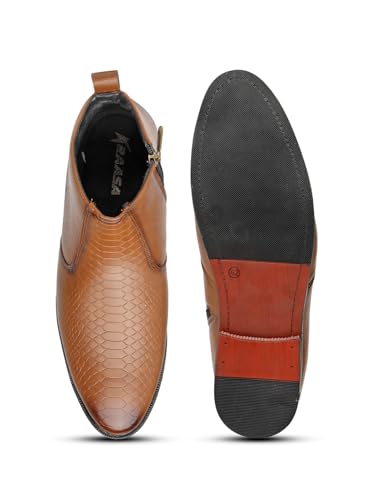 Image of Men's Vegan Leather Chelsea Boots - Classic Almond Toe Ankle Boots with Textured Finish | Formal & Smart Casual Boots