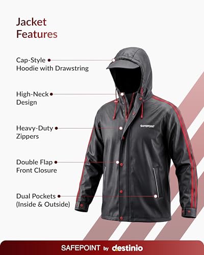 Image of Destinio Rain Coat for Men Waterproof with Hood, Thick Polyester, Leak Proof, Premium Zipper, Raincoat for Bike Riding, Double Layer Rain Suit for Riders, Rainwear Set