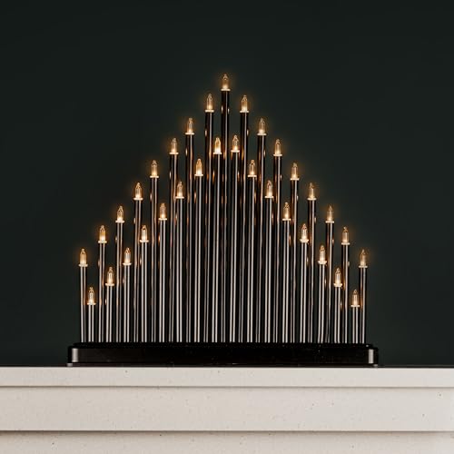 HomeZone® Black Candle Bridge Tower Christmas Decoration, Battery Operated with Timer, 33 Warm White LED Window Light