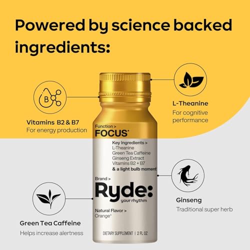 Image of Ryde Discovery Pack | Energize, Focus, Relax & Sleep Shots | Green Tea Caffeine, Ginseng, B Vitamins, L-Theanine, Lemon Balm, Chamomile, Melatonin | 0 Calories, 0 Sugar | Variety Pack (8 Pack)