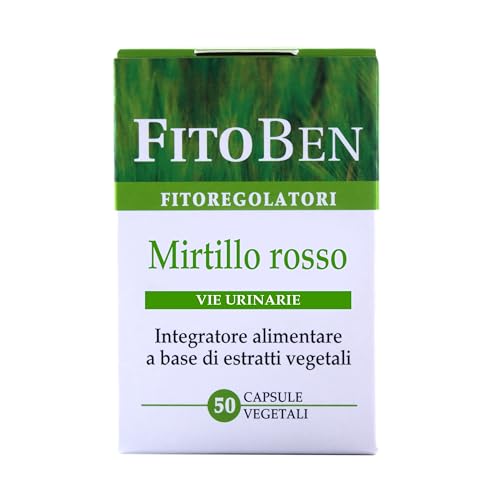 Fitoben | Mirtillo rosso integratore naturale per la funzionalità delle vie urinarie e il drenaggio dei liquidi corporei. 50 Capsule Vegetali.