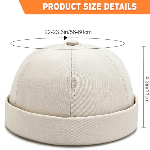 Image of 2 Pcs Mens Brimless Docker Cap Set - Retro Worker Sailor Skull Cap Beanie with Rolled Cuff