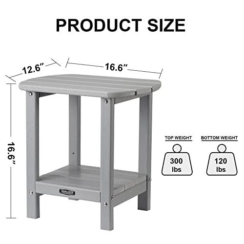 Rxoliotn Outdoor Morden Side Table, 16.6'' Patio Table Double Layer Hdpe End Table, Outside Plastic Resin Side Table, Weather Resistant Small Side Table For Pool, Porch,Lawn & Garden (Gray) #TOP2