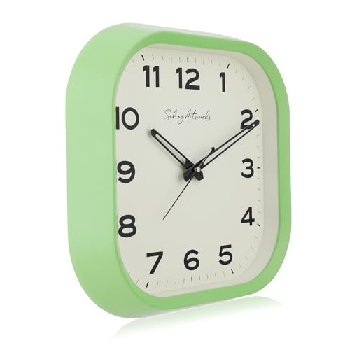 Image of Sehaz Artworks Silent Square Wall Clock for Hall | Green - 28x28 CM | Non Ticking, Designer Wall Clock for Bed Room Silent Sweep, Wall Watch for Living Room Stylish, Clock for Living Room Stylish