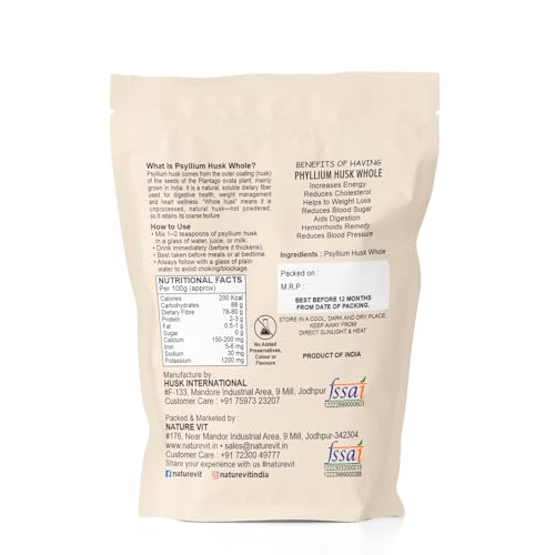 Image of NatureVit Psyllium Whole Husk, 200g [Sat-Isabgol] [Fiber Supplement, Perfect for Keto Bread and Gluten Free Baking]