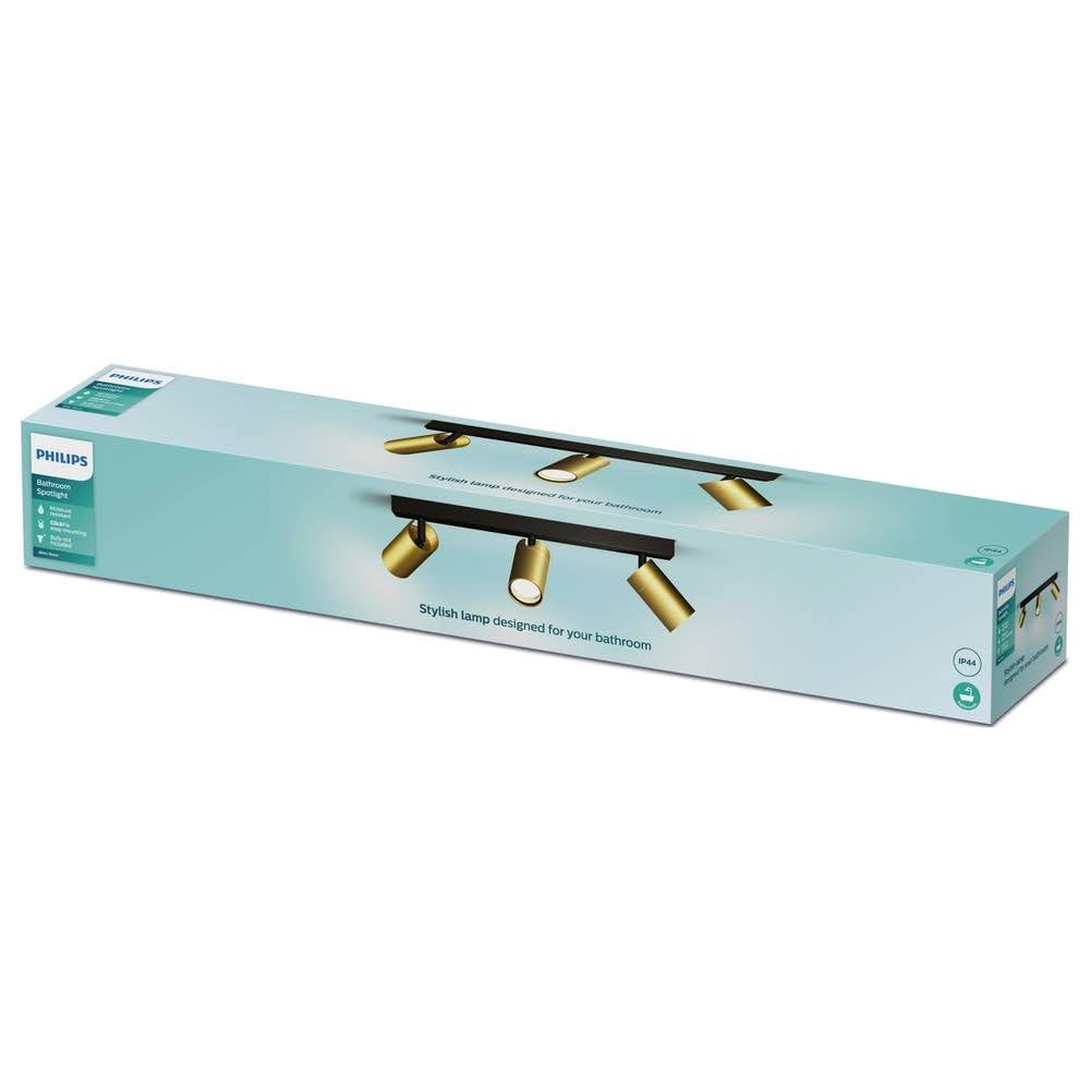PHILIPS Idris 3-Head spot, GU10 lamp not Included, Brass, IP44, Water-Resistant, Gold - Image 4