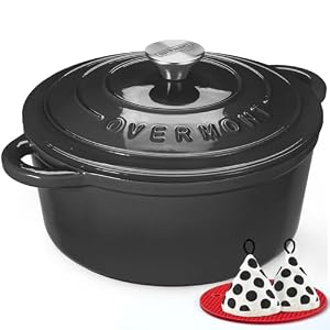 Overmont Enameled Cast Iron Dutch Oven – 5.5QT Pot with Lid Cookbook & Cotton Potholders – Heavy-Duty Cookware for Braising, Stews, Roasting, Sourdough Baking Graphite Gray