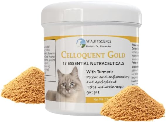 Celloquent Gold for Cats | Holistic Advanced Immune Support Supplement | 17 Synergistic Ingredients | Auto Immune, Vomit and Diarrhea, Depression (60g)