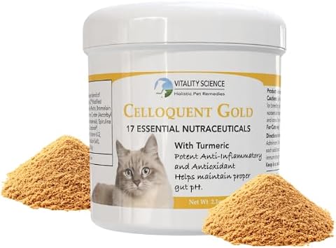 Vitality Science Celloquent Gold for Cats | Holistic Advanced Immune Support Supplement | 17 Synergistic Ingredients | Auto Immune, Vomit and Diarrhea, Depression 60g
