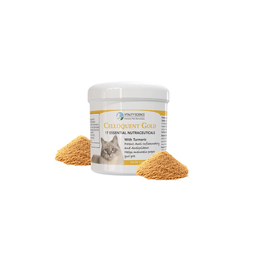 Vitality Science Celloquent Gold for Cats | Holistic Advanced Immune Support Supplement | 17 Synergistic Ingredients | Auto Immune, Vomit and Diarrhea, Depression (60g)