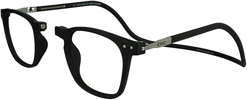 Clic Lentes de lectura magnéticos, lectores de computadora, lentes reemplazables, patillas ajustables, Manhattan, (S-M, negro, aumento de 1.25)