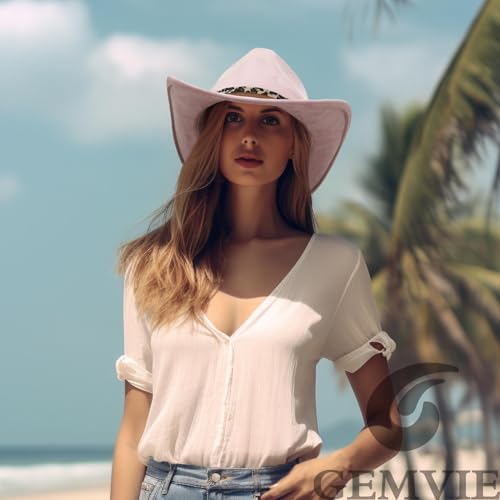 Image of GEMVIE Suede Cowboy Hat for Men Women Roll up Brim Cowgirl Hat Classic Country Cowboy Hat