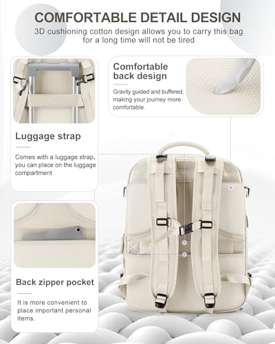 Image of coowoz Large Travel Backpack Carry On for Women Man Gym Backpacks with Laptop Compartment Mochila de Viaje Teacher Personal Item Backpack Rucksack Airplane Accessories Must Haves Beige