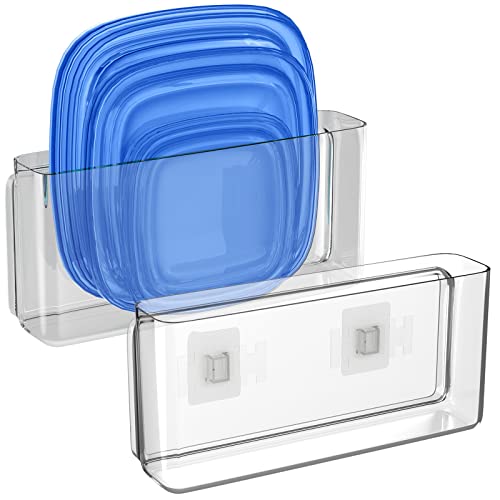 NiHome Acrylic Wall Mount Organizer 2-Pack, Slim Multi-Use Over Cabinet Storage Bins No-Drill Installation, Versatile Use for Kitchen, Bathroom, Office Perfect for Small Accessories (Clear)
