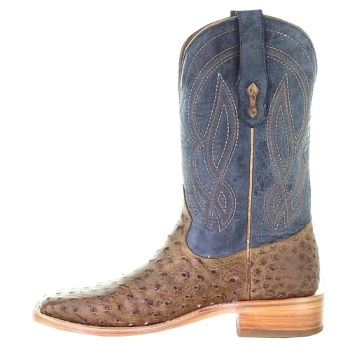 Corral Boots Mens Ostrich Embroidered Square Toe Dress Boots Mid Calf - Blue, Brown - Size 10 D3