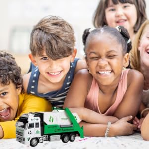 Image of Diecast Sanitation Friction Powered Truck with 360 Movement Top Open Dumper & Pull Back Vehicles Toy Trucks for Kids ?Colors as Per Stock? (City Sanitation Truck)