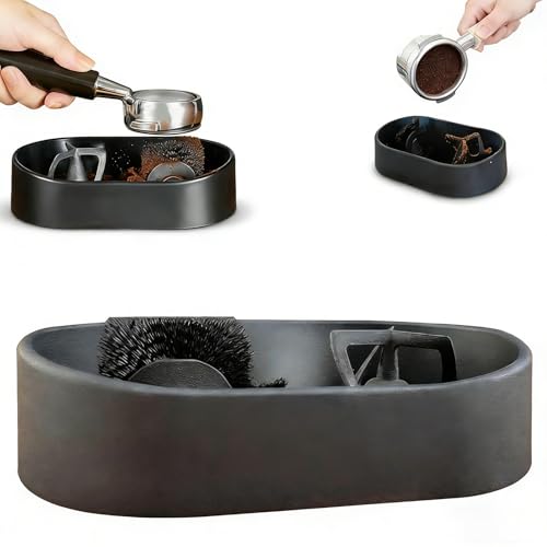 Kit de limpieza de espresso, soporte universal de limpieza de portafiltro con cepillo y bandeja antiderrames, herramienta barista para uso doméstico y cafetería