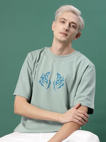 Image of Rigo Back Printed Half Sleeves Round Neck Oversized T-Shirt for Men | Drop Shoulder T-Shirt for Men | Loose Baggy Fit T-Shirt for Men