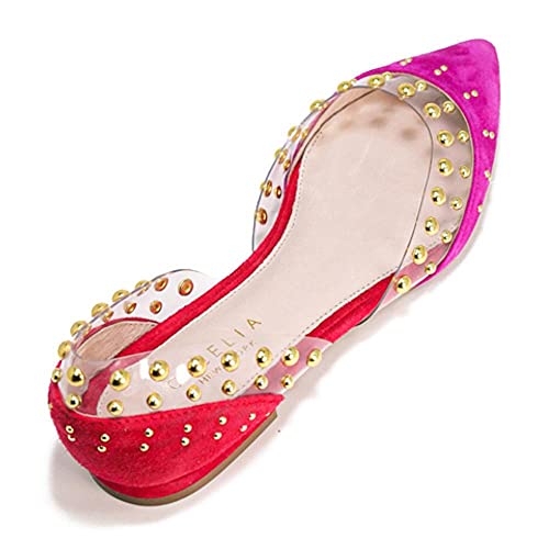 Cecelia New York Min Ballet Flat Clear Pointy Toe Embellished Neon Pink/Ruby Red2