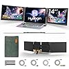 Extensor de pantalla triple para portátil de 14 pulgadas, pantallas FHD ultrafinas de 1080P para laptop, monitor triple ultraligero para portátiles de 13.3 a 17.3 pulgadas, compatible con Windows/Mac