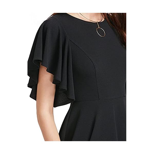 ROMWE Women's Stretchy A Line Swing Flared Skater Cocktail Party Dress Black XL