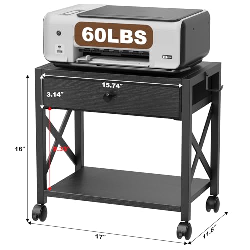 EasyCom Suporte de impressora de mesa de 2 níveis com gaveta grande, mesa de impressora sob a mesa c