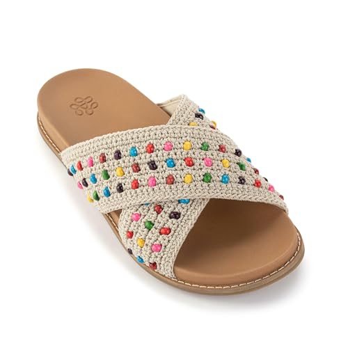 Image of The Sak Penelope Slide Sandal - Women's Flat Fashion Slides with Soft Cushion Sole -Hand Crochet Slip On Sandals For Everyday