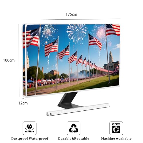 Image of American Flag Waterproof Weatherproof TV Cover 75 Inch Firework Celebrate Election Independence Day Television Accessories for 40 to 42 Inch TV LED LCD OLED Screen Decoration