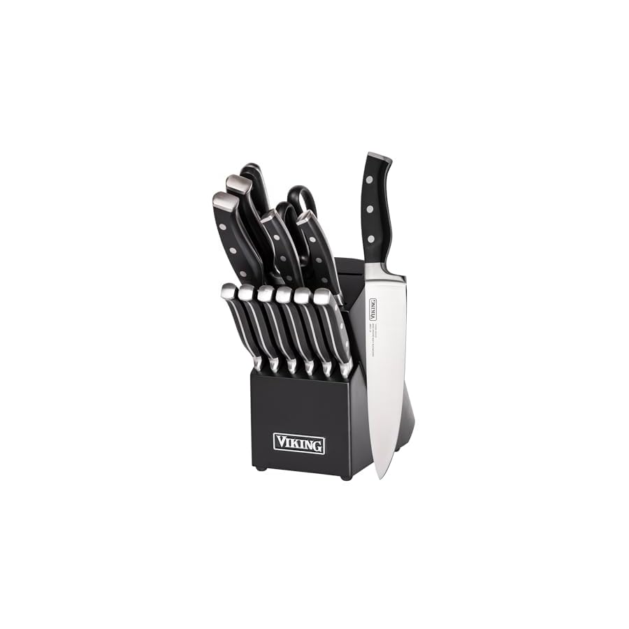 Viking Culinary Cutlery Set with Black Rubberwood Knife Block, 14 Piece, Premium Steel Blades, Ergonomic Design