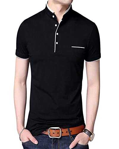 Image of Cotton Mandarian Collar T-Shirt for Men Pack of 1 (Size-S, M, L, XL, XXL)