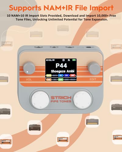 Image of STRICH Pipe Tones Pocket Multi-Effects Processor for Guitar and Bass with 10 Effect Modules 125 Effects 40s Looper 100 Drum Patterns USB Audio Interface Wireless Control (Gray)