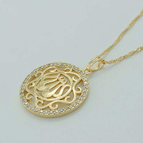 Tanakorn Gold Color Zirconia Allah Necklaces for Women CZ Islam Muslim Products Jewelry Arab Pendant Middle Eastern