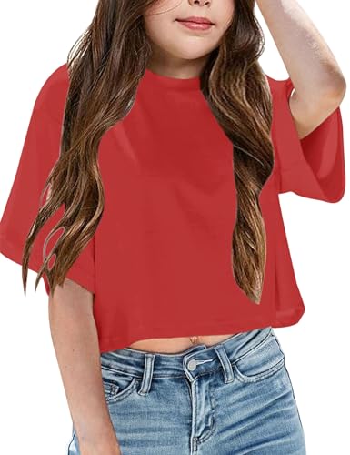 Yuccalley Girls Summer Round Neck Short Sleeve Crop Tees Casual Loose Fit Tees