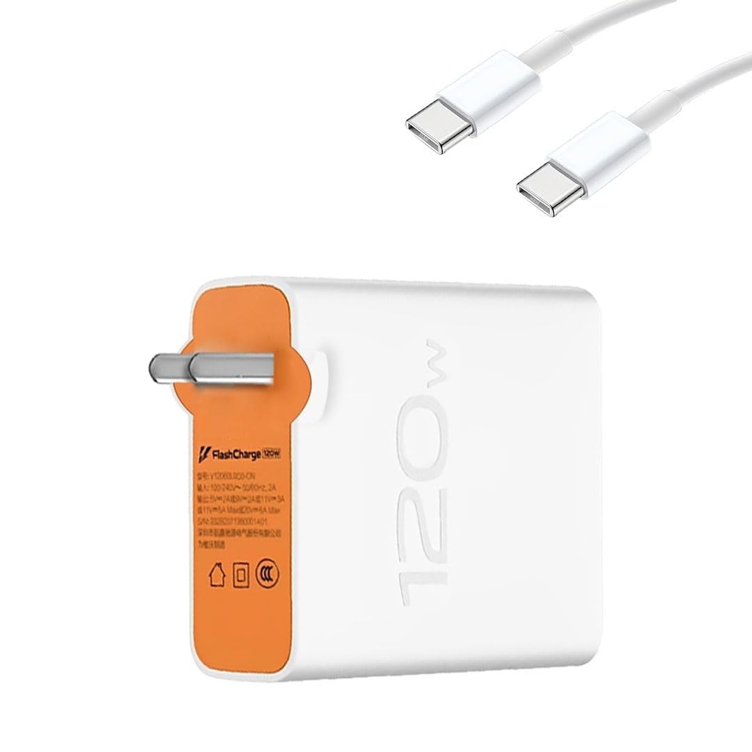 120W Flash Super Fast Charger with Type C Charging Cable Compatible for VIVO X100 5G, V30, V-X90 5G, V-X90 PRO 5G, V-X FOLD 3, iQOO-11 5G, iQOO 9 Pro, iQ9, iQOO 9T (120W Charger with Cable)-image-29