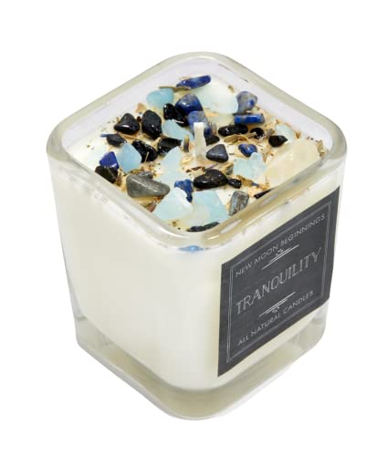 Tranquility Candle by New Moon Beginnings - Calming & Stress Relief Candle - Herb, Flower, & Crystal Candles - Aromatherapy Candles - soy candle - ocean candle