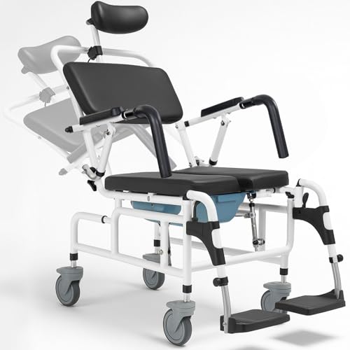 Vive Reclining Shower Chair with Wheels - Commode Wheelchair for