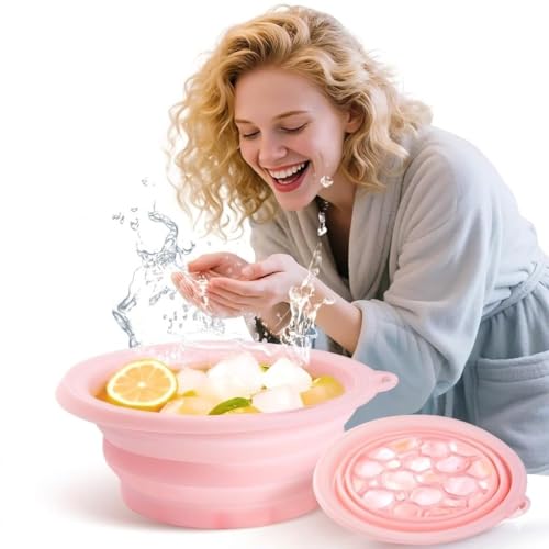 Image of ESZAZX Ice Roller for Face Massager | Cooling Facial Roller for Men & Women | Reduces Puffiness, Dark Circles & Swelling | Reusable, Durable Tool for Glowing Skin (Pink Face Bowl)