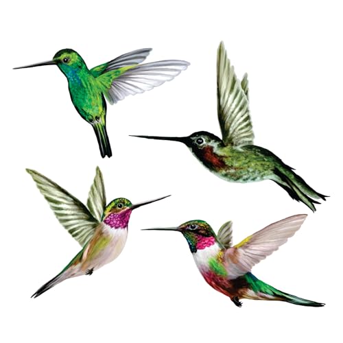 4 x Hummingbird Window Clings for Glass Safety on Doors, Windows and Panels. Decals to Prevent Bird Strikes. Made in America by Window Flakes.