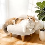 Famifit Cat Sofa Furniture-Style Pet Bed with Removable Cotton Velvet Cover, Solid Pine Wood Legs, for Cats and Small Dogs, White