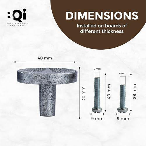 Image of BQI Architectural Antique Brass Door Knobs for Cabinets and Drawers | Pack of 6 | Furniture Hardware Knobs, Modern Dresser Pull Knobs for Kitchen /Bathroom /Hotel /Bedroom, Fancy Nickel Knobs, 40mmx30mm